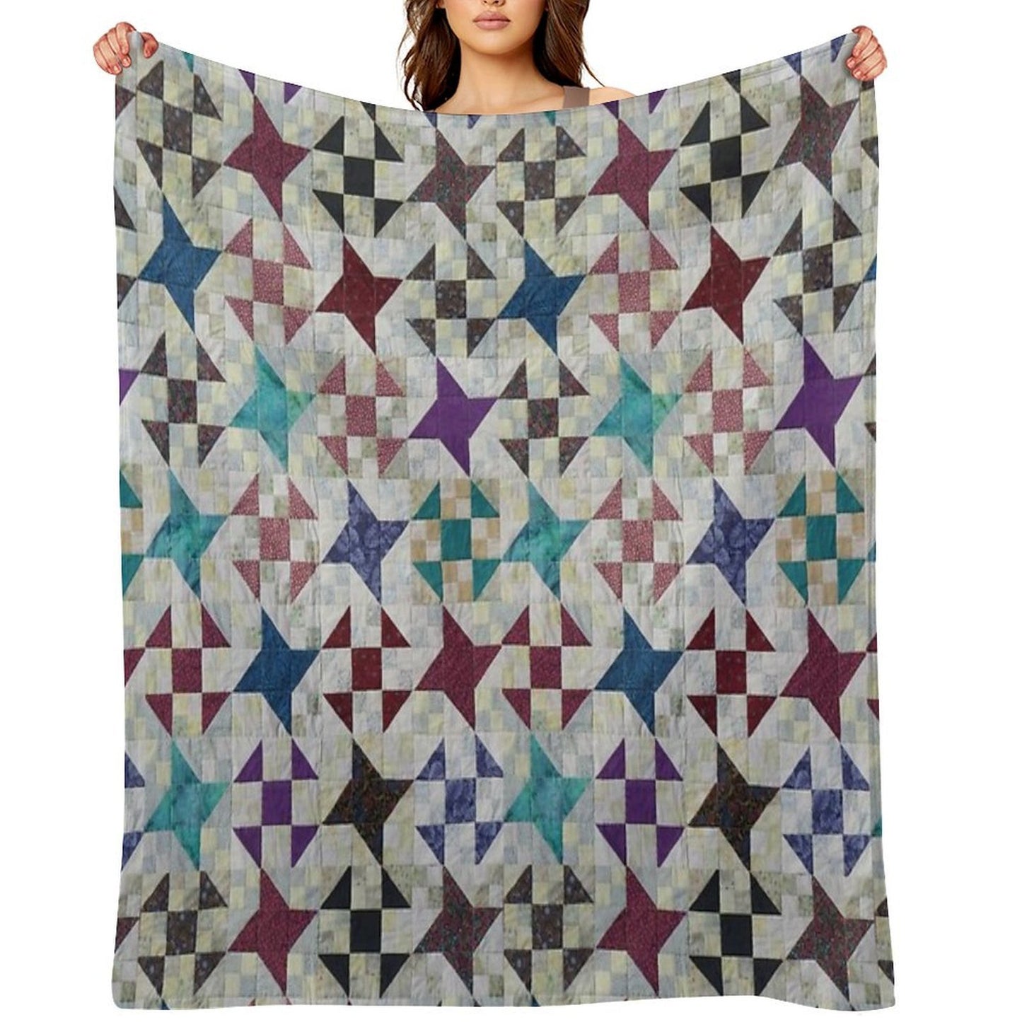 Churn Dash And Falling Stars Quilt Throw Blanket