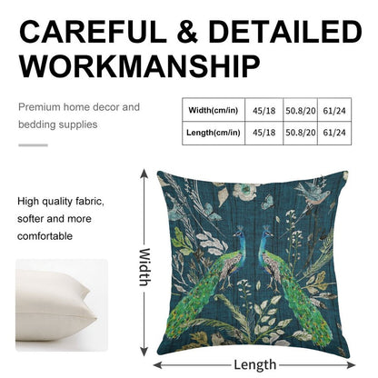 Peacock Chinoiserie (teal) Linen Throw Pillow Cover