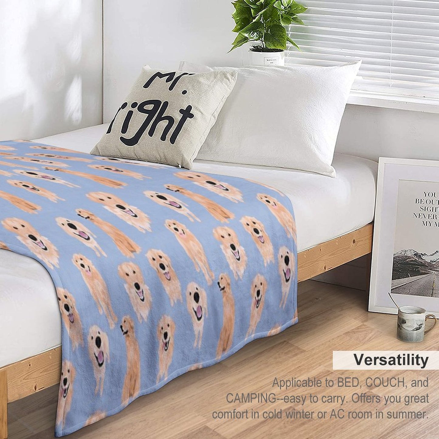 Golden Retrievers on Blue Throw Blanket