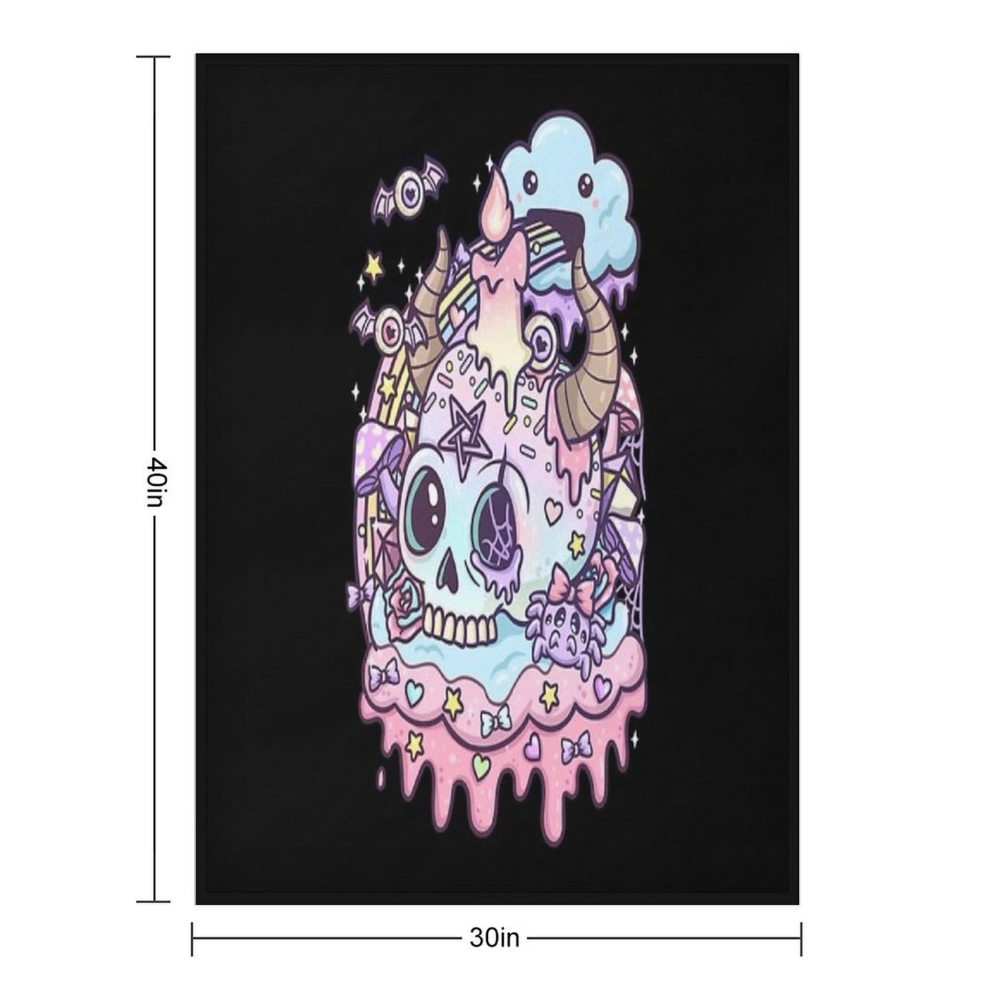 Pastel Goth Skull Kawaii Throw Blanket