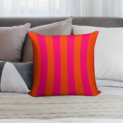 Bright Neon Pink And Orange Vertical Cabana Tent Stripes Soft Easy Maintenance Throw Pillow