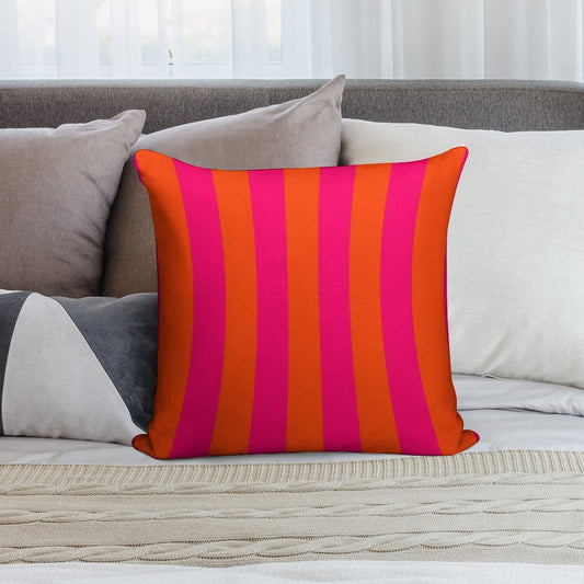 Bright Neon Pink And Orange Vertical Cabana Tent Stripes Soft Easy Maintenance Throw Pillow