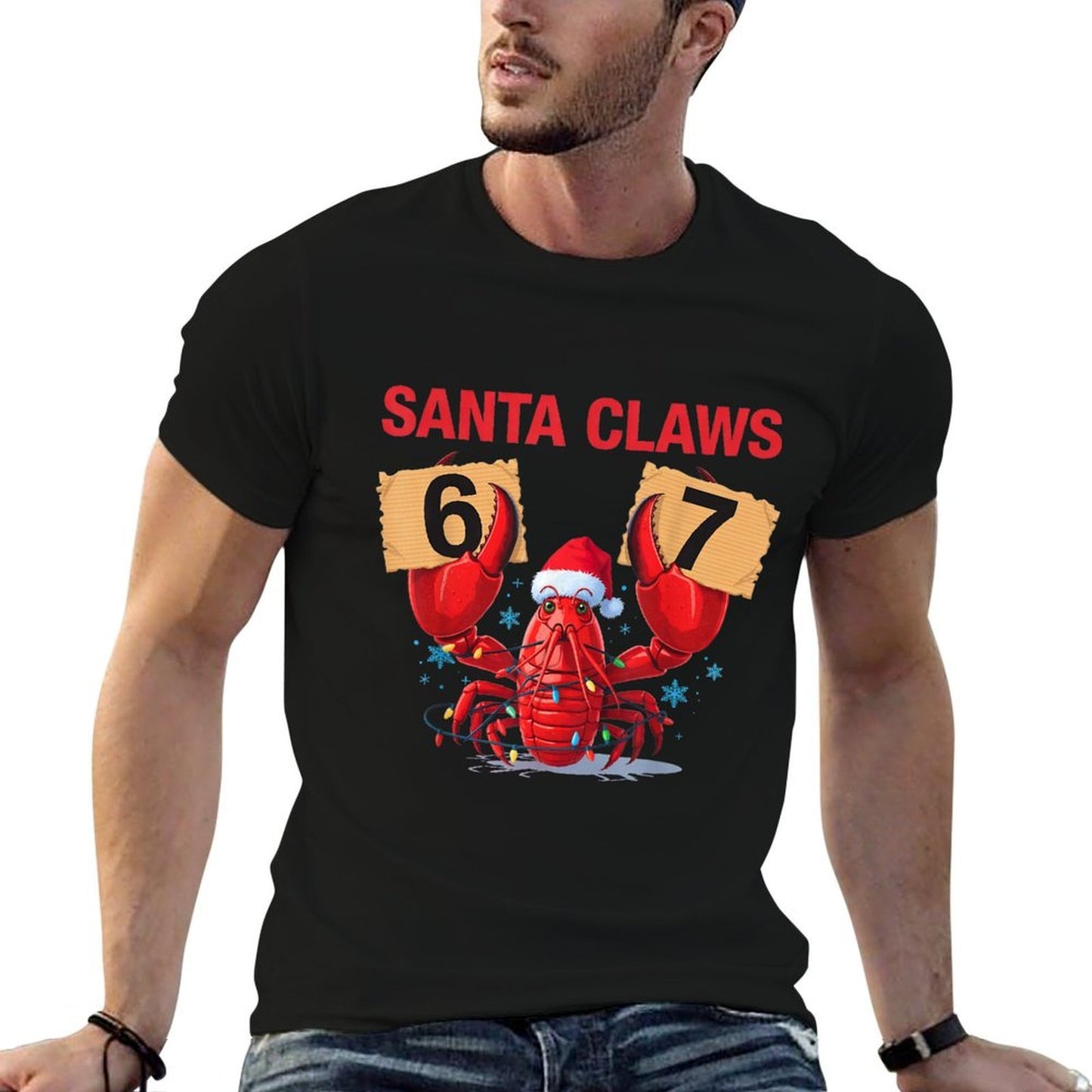 Santa Claws Funny Christmas Lobster Brainrot in 67 Meme Crew  Ribbed Collar T-Shirt