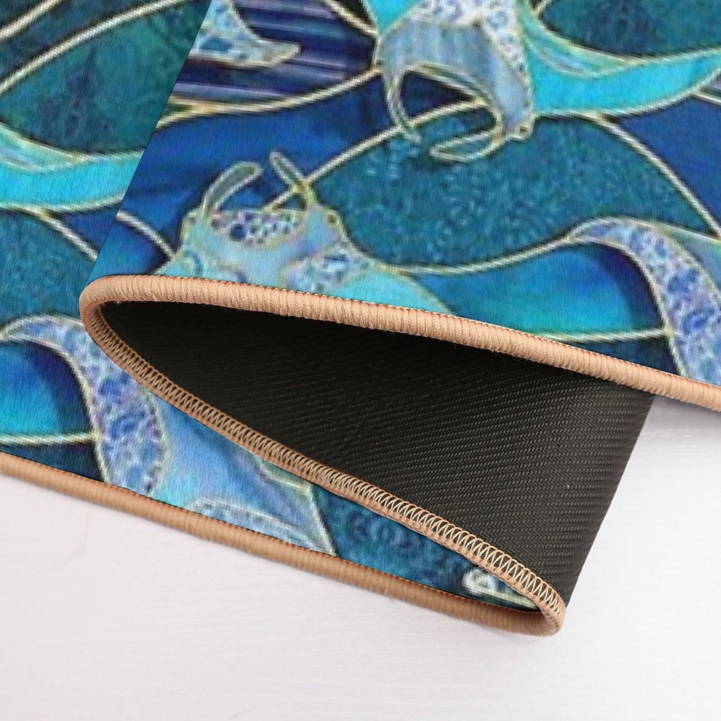 Patchwork Manta Rays in Sapphire And Turquoise Blue Bath Mat