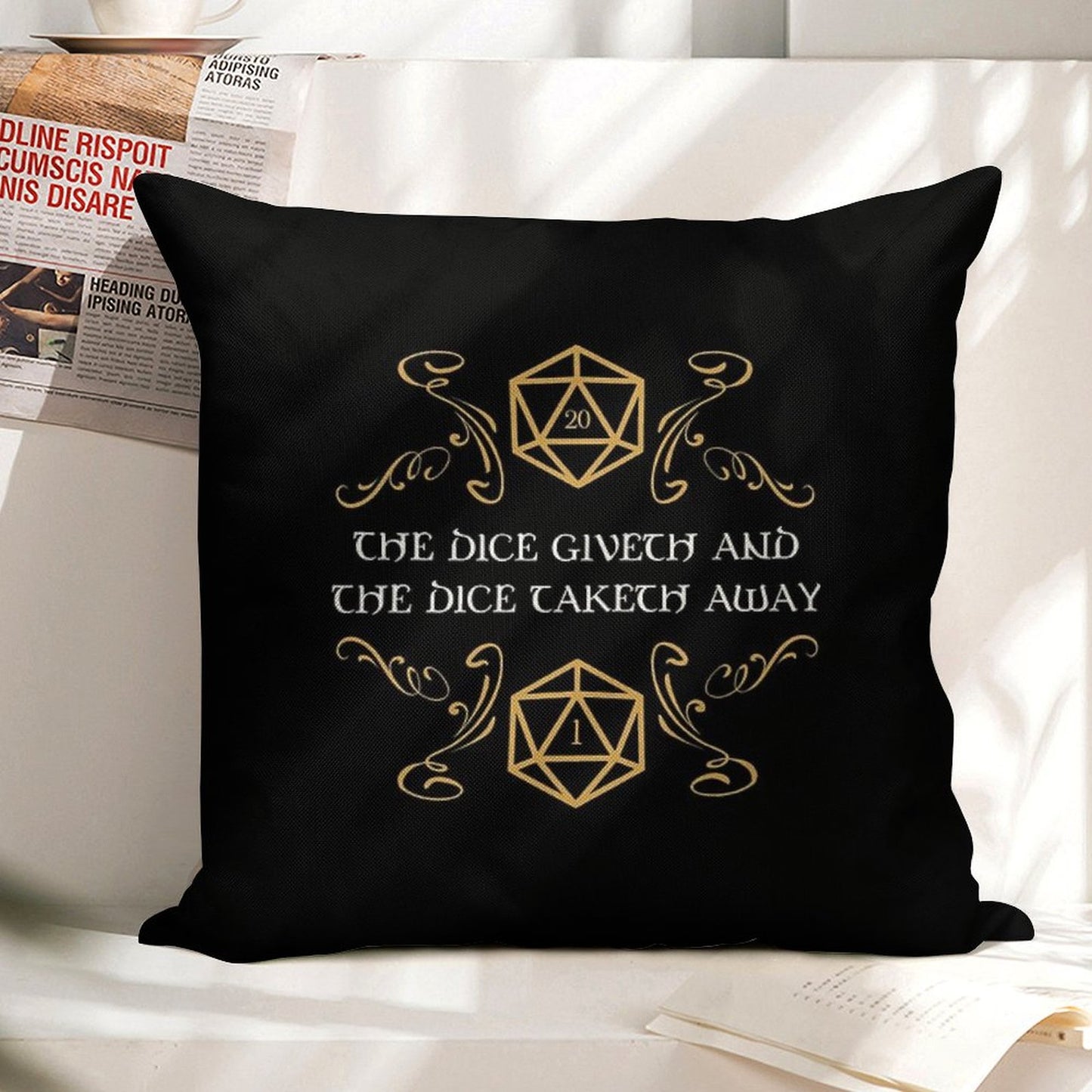 The Dice Giveth And Taketh Away Natural 20 And Critical Fail Linen Throw Pillow Cover