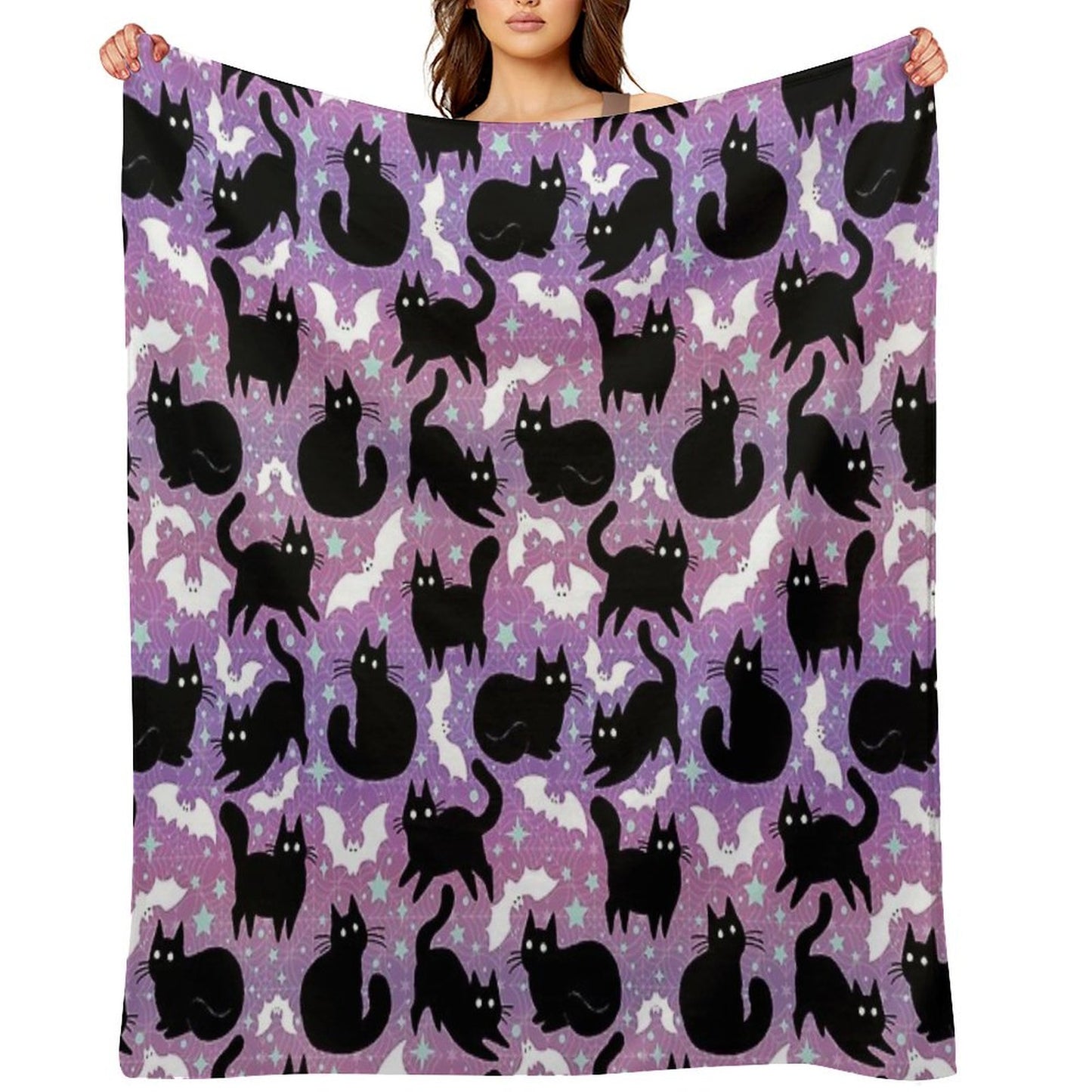 Pastel Halloween with Black Cats Throw Blanket