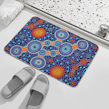 Authentic Aboriginal Art - The Journey Blue Bath Mat