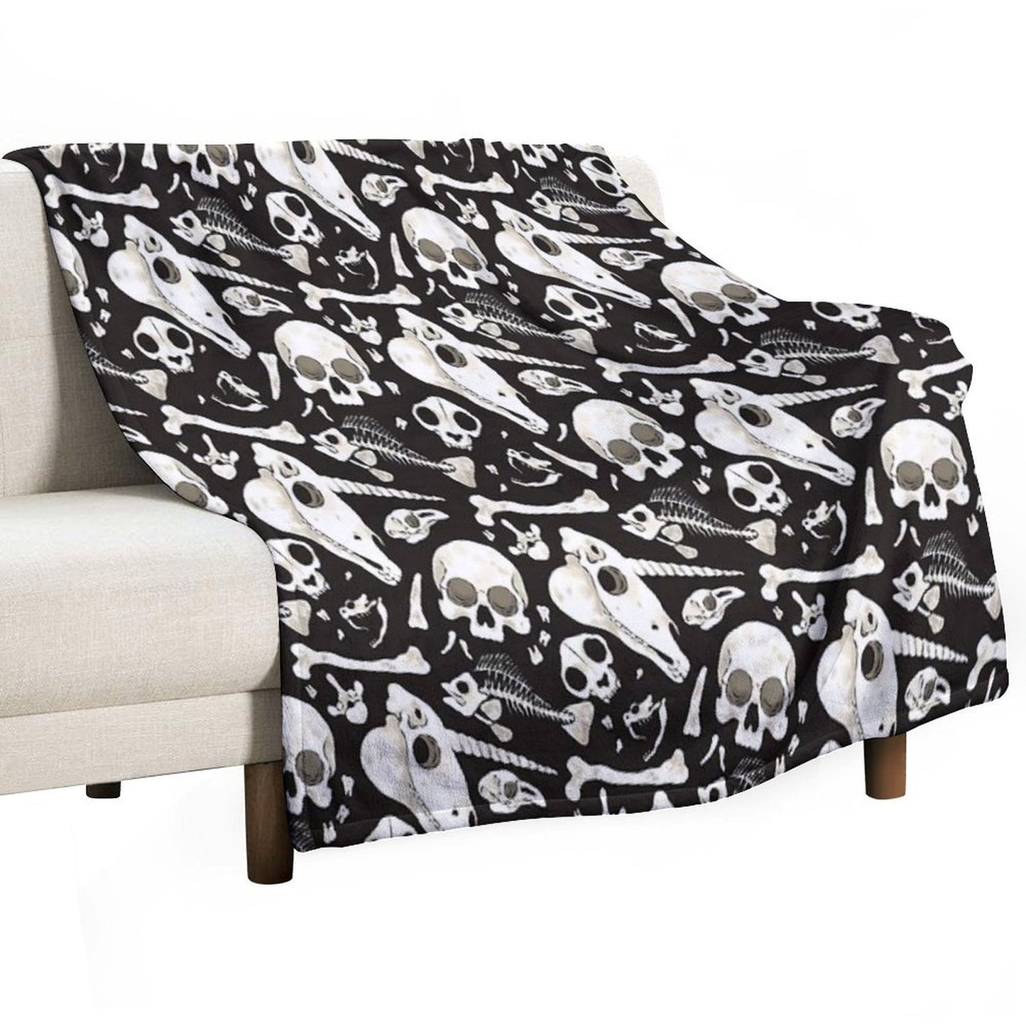Black Skulls And Bones - Wunderkammer Throw Blanket