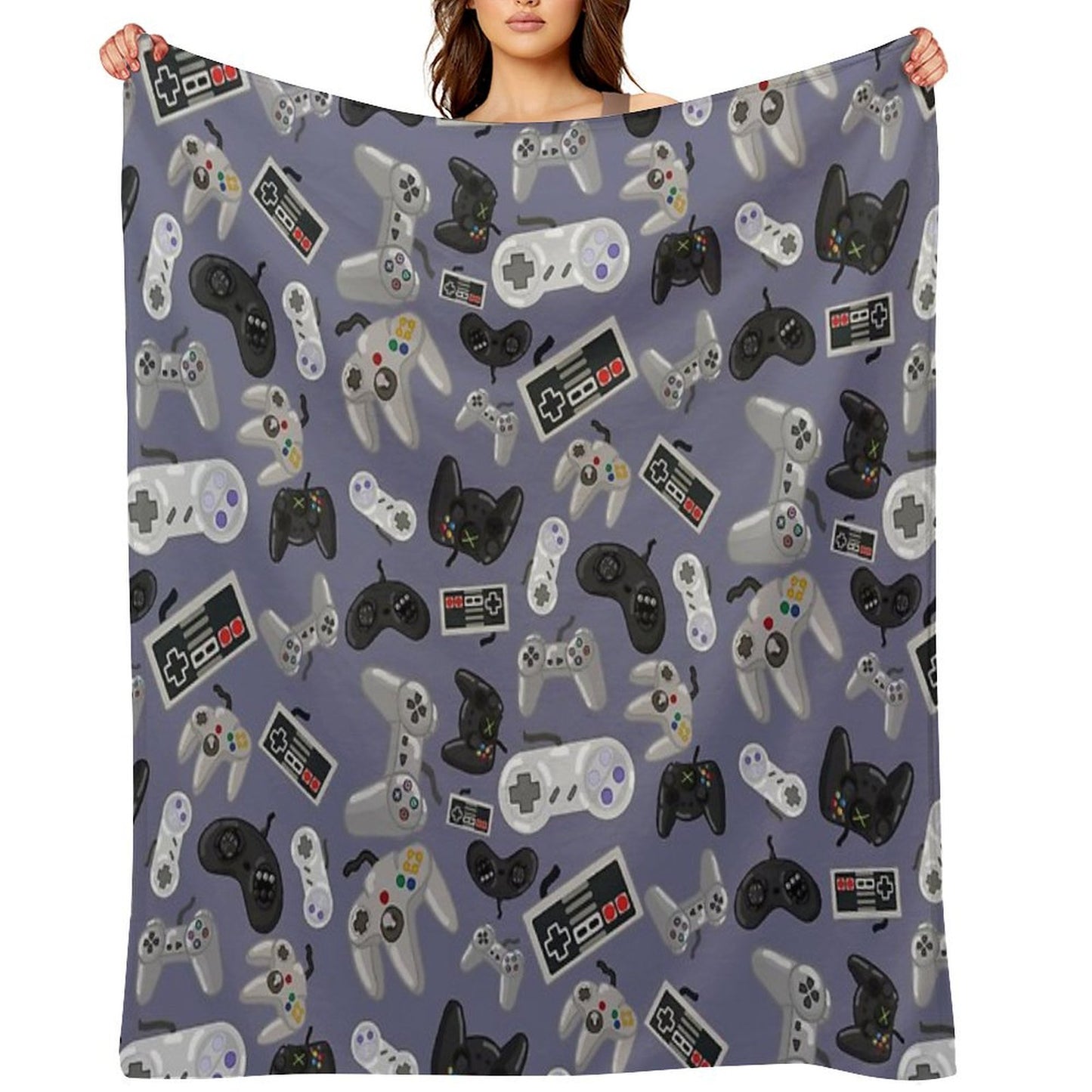Old School Video Game Controllers - Repeating Pattern Throw Blanket