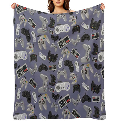 Old School Video Game Controllers - Repeating Pattern Throw Blanket
