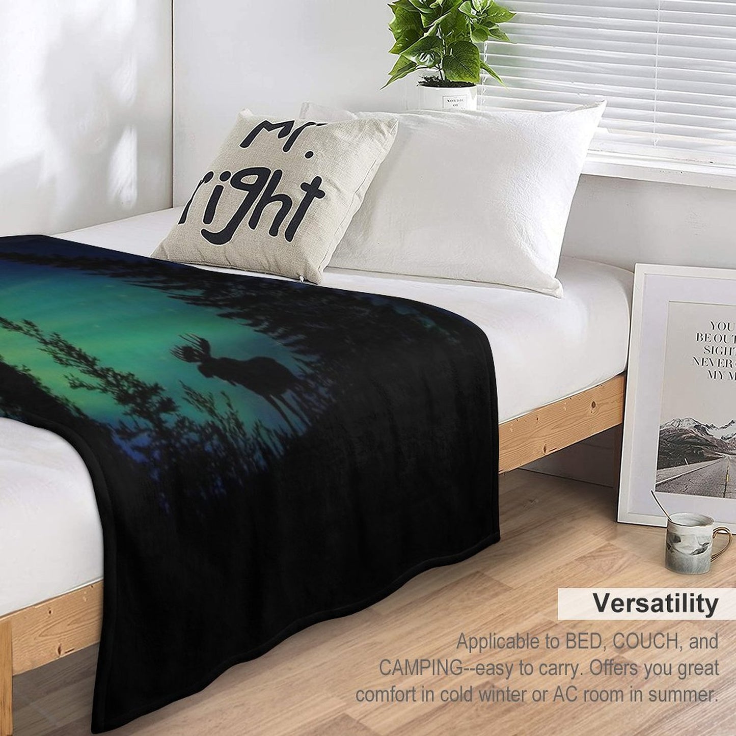 Moose with Northern Lights Throw Blanket