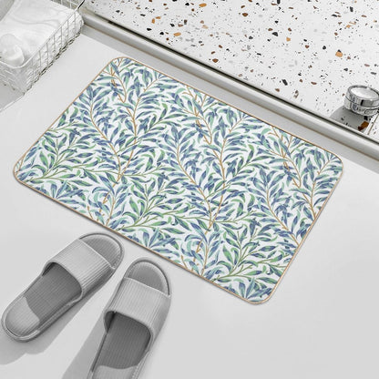 Willow Bough by William Morris - Seamless-  Blue And Green Leaves on Off White Background Bath Mat
