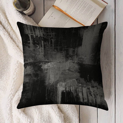 Black Gray Abstract Linen Throw Pillow Cover