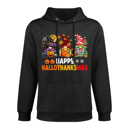 Halloween Thanksgiving Christmas Happy HalloThanksMas Gnomes Easy Care Hoodie