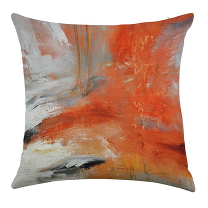 Red Orange Abstract Print Linen Throw Pillow Cover