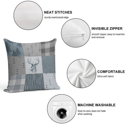 Deer Patchwork - Rustic Blue And Grey Soft Multiple Sizes Throw Pillow