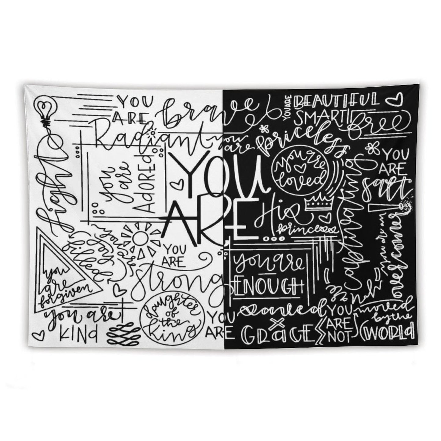You Are Enough White & Black Tapestry