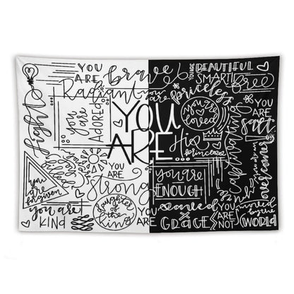 You Are Enough White & Black Tapestry