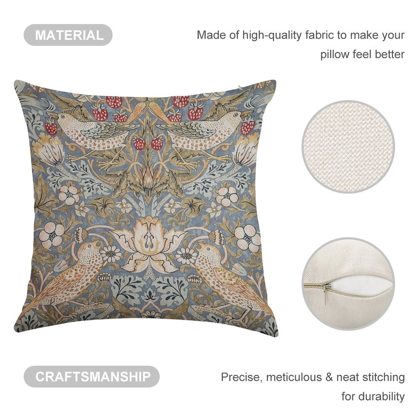 The Strawberry Thief Linen Throw Pillow Cover