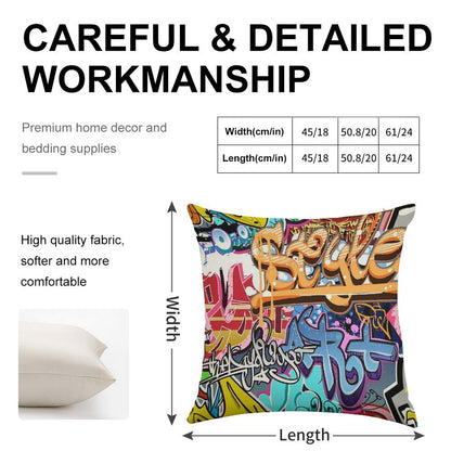Graffiti Linen Throw Pillow Cover