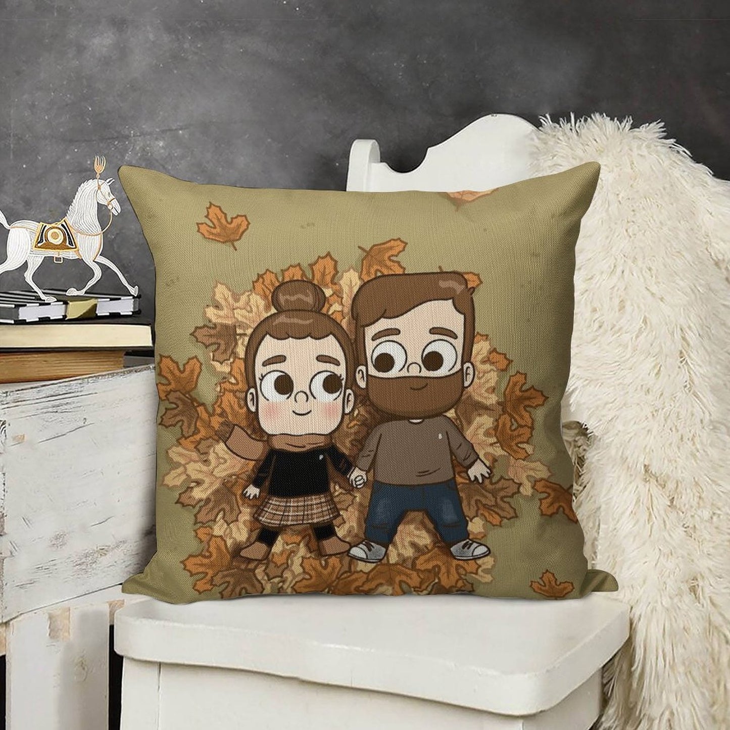 Fall Phone Home - Pibubear Linen Throw Pillow Cover