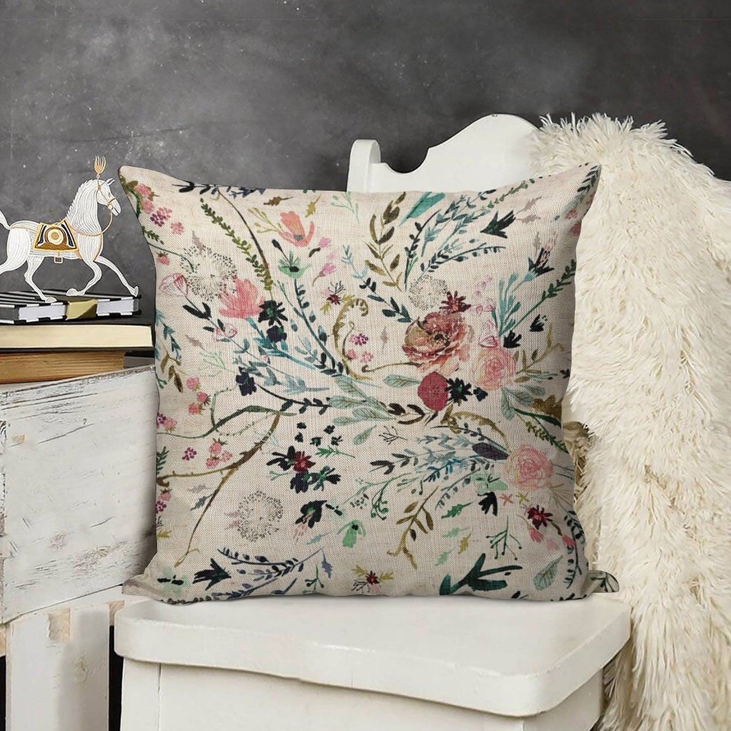 Fable Floral Linen Throw Pillow Cover