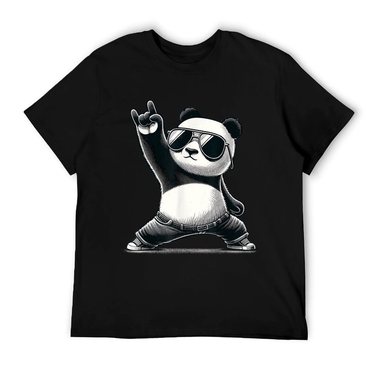 Retro Panda Rock Music Gift Men Kids Women Funny Panda T-Shirt