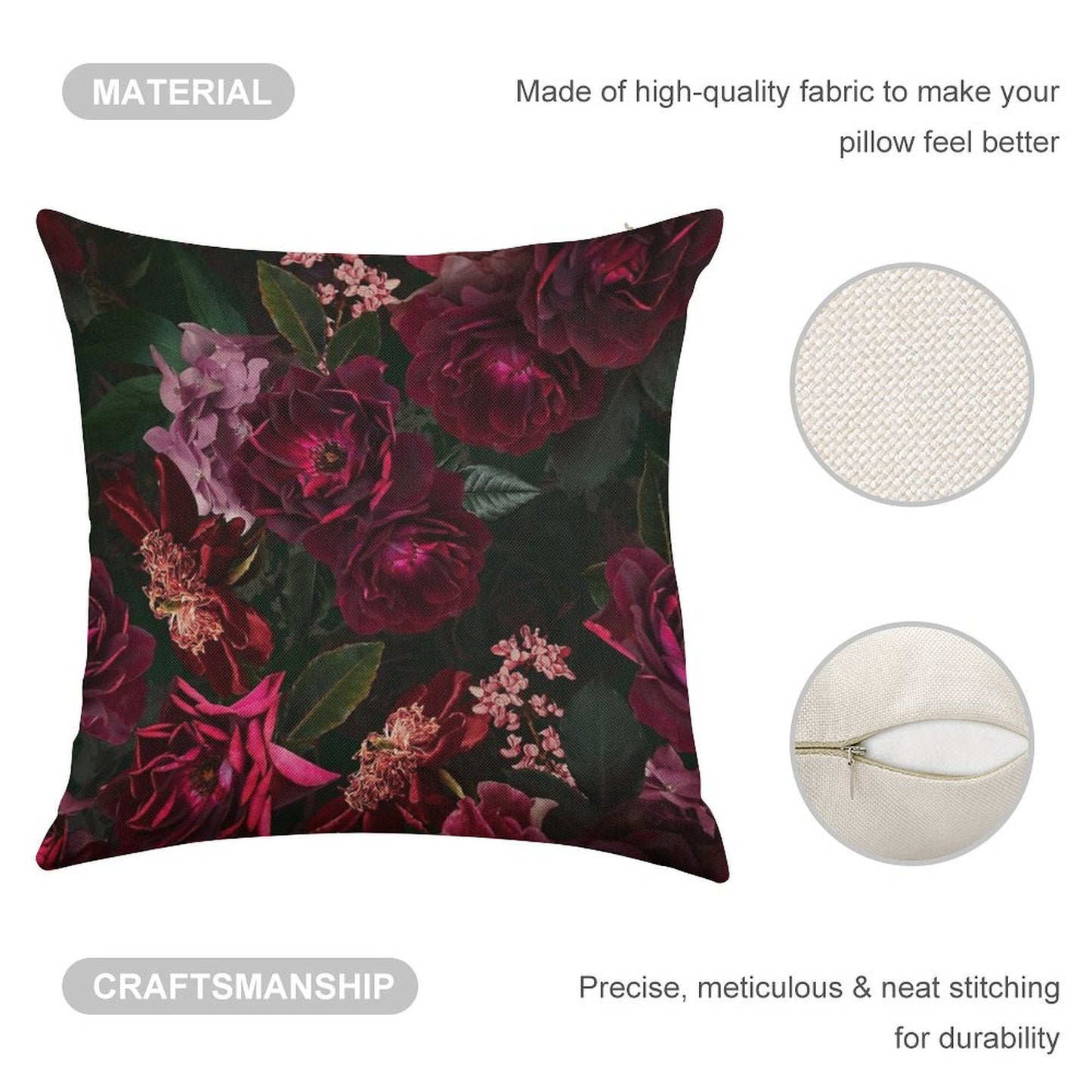 Antique Midnight Botanical Flower Rose Botanical Night Garden Nightgarden Linen Throw Pillow Cover