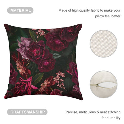 Antique Midnight Botanical Flower Rose Botanical Night Garden Nightgarden Linen Throw Pillow Cover