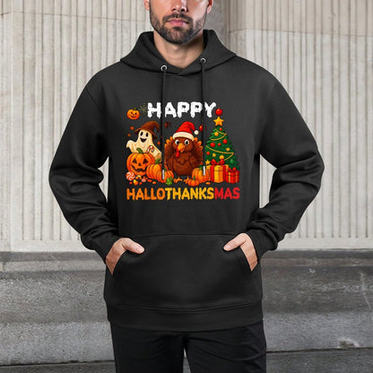 Happy Hallothanksmas Halloween Thanksmas Holiday Season Adjustable Hood Hoodie