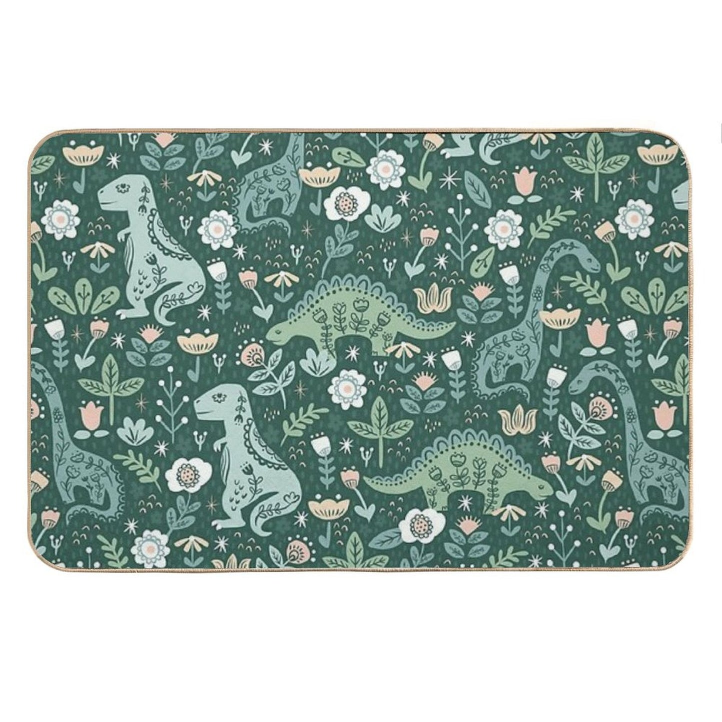 Folk Floral Dinosaur Bath Mat