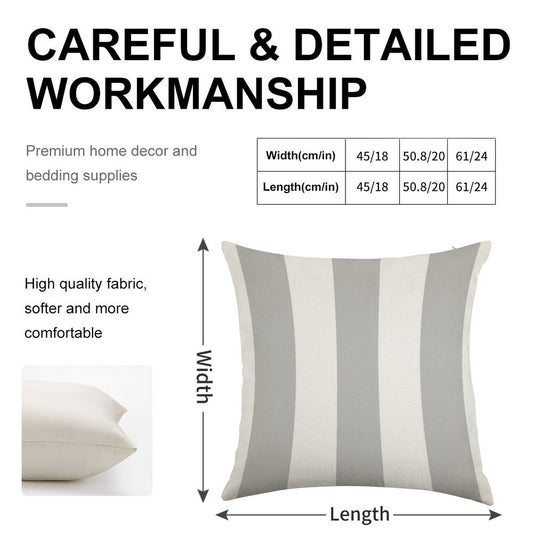 Silver Gray And White Stripes Linen Throw Pillow Cover