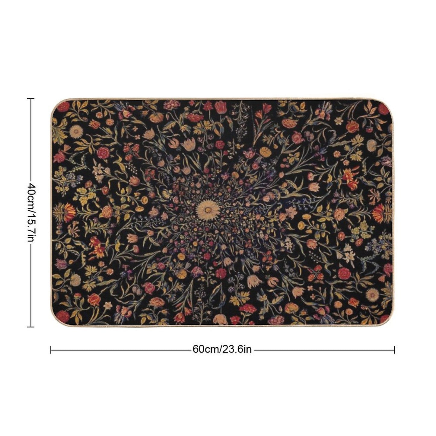 Medieval Flowers on Black Bath Mat