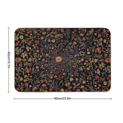 Medieval Flowers on Black Bath Mat