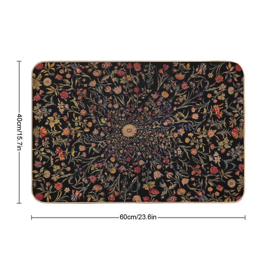 Medieval Flowers on Black Bath Mat