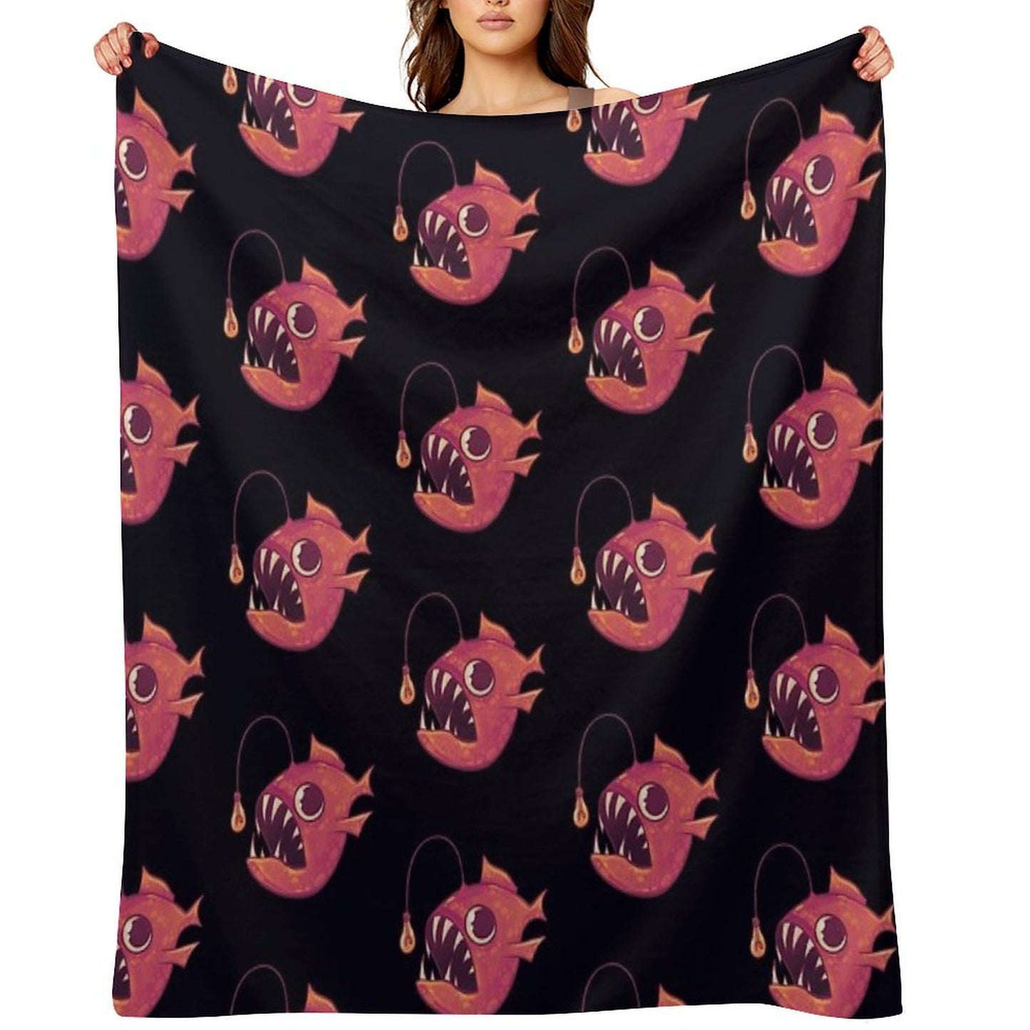 Cute Anglerfish (Red) Throw Blanket