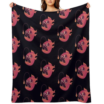 Cute Anglerfish (Red) Throw Blanket