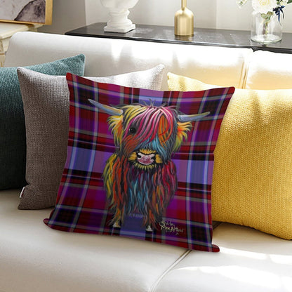SCoTTiSH HiGHLaND CoW ' TaRTaN BRaVe ONe ' by SHiRLeY MacARTHuR Soft Ultra-Soft Texture Throw Pillow