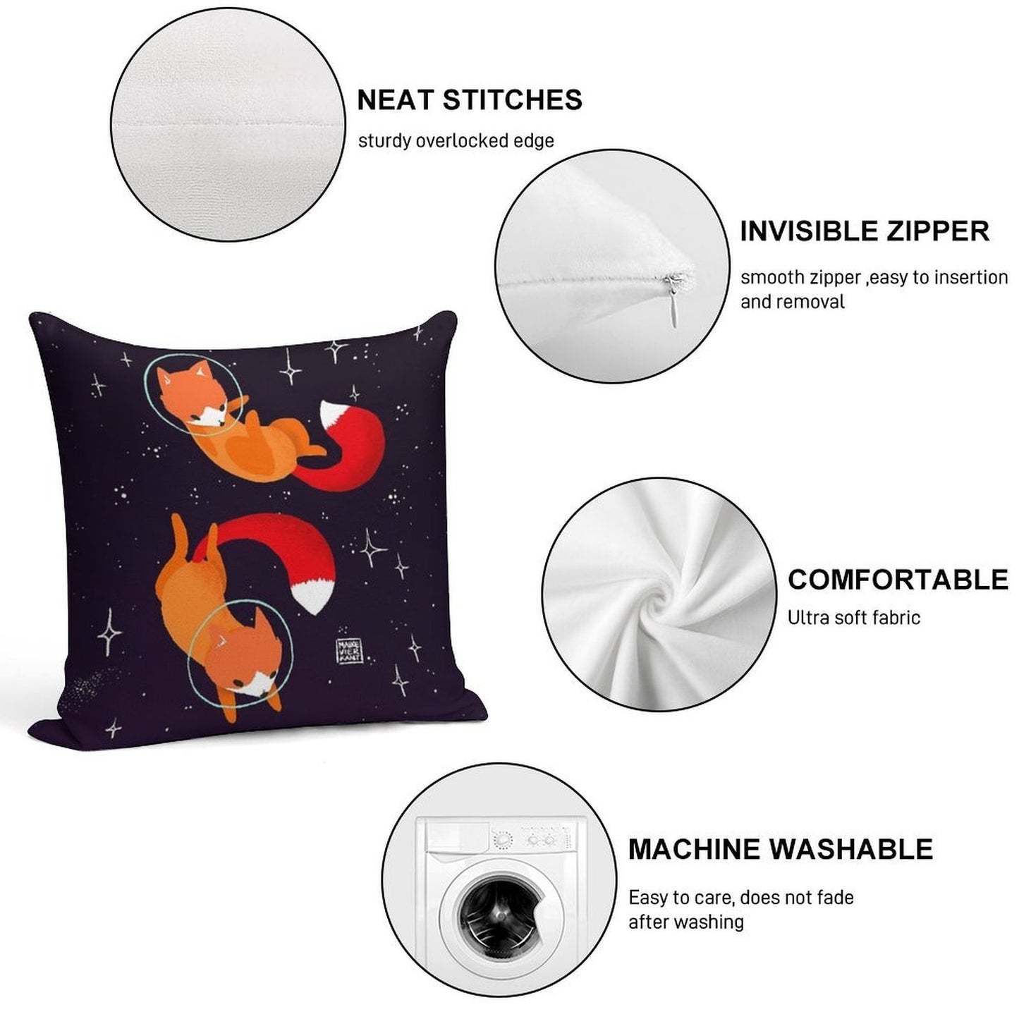 Space Foxes Soft Bedroom Essential Throw Pillow