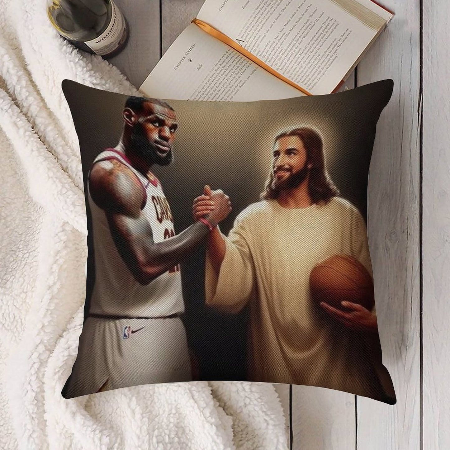 Lebron James + Jesus Linen Throw Pillow Cover