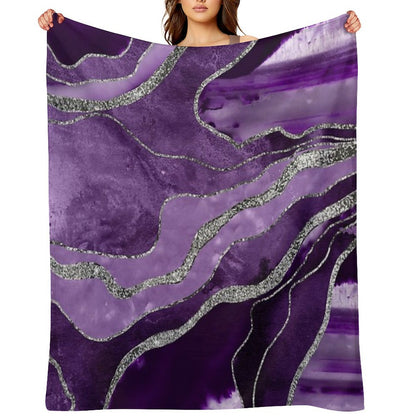 Purple Marble Agate Silver Glam #1 (Photo of Glitter Only - Not Reflective) Throw Blanket
