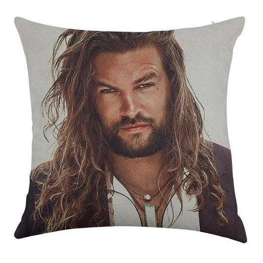 Jason Momoa Linen Throw Pillow Cover