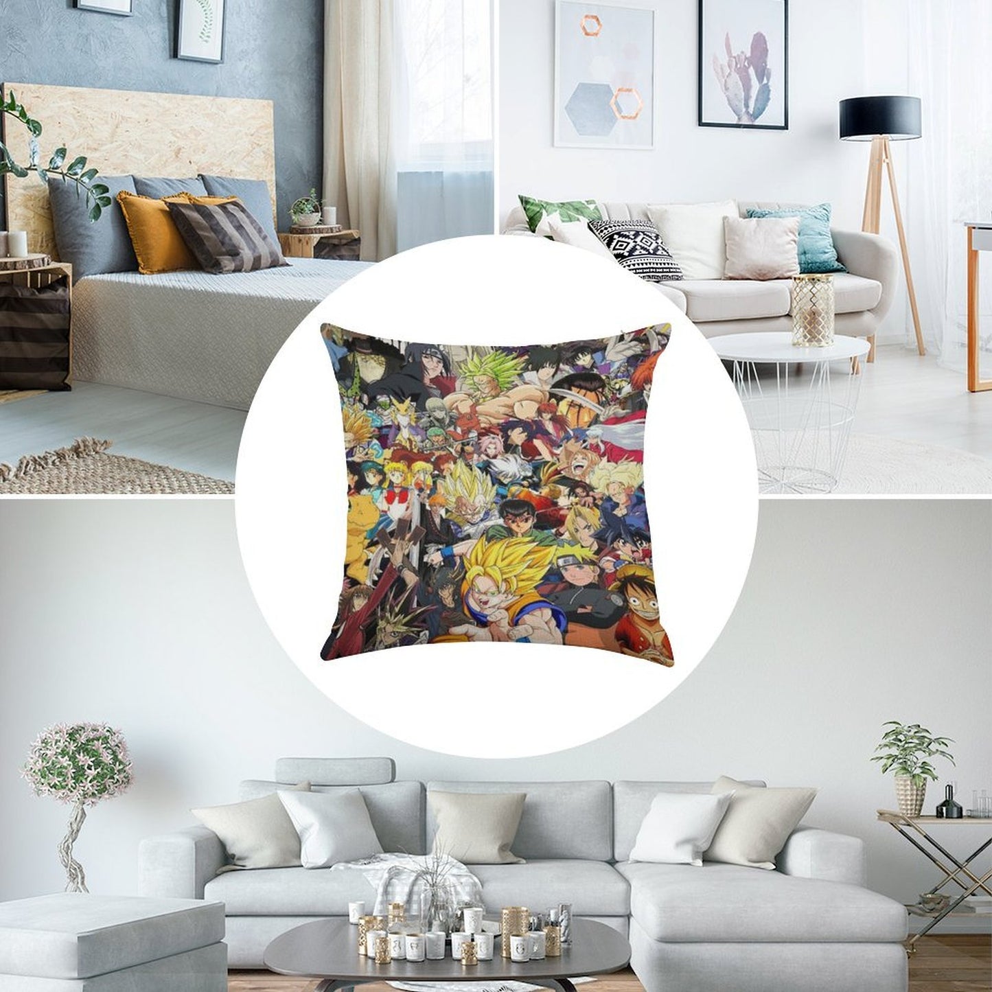 All Anime Characters Linen Throw Pillow Cover