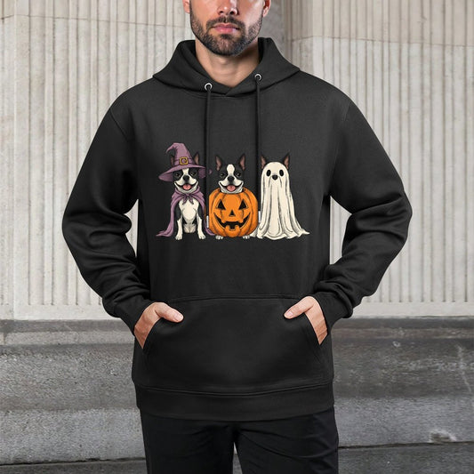 Spooky Ghost Boston Terrier Pumpkin Halloween Dog Lover Layering Staple Hoodie