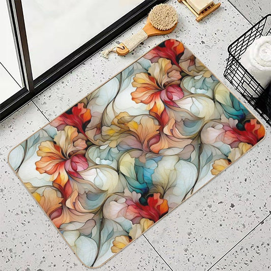 Elegant Floral Glass Effect Seamless Pattern Fire And Ice  Versatile Bath Mat