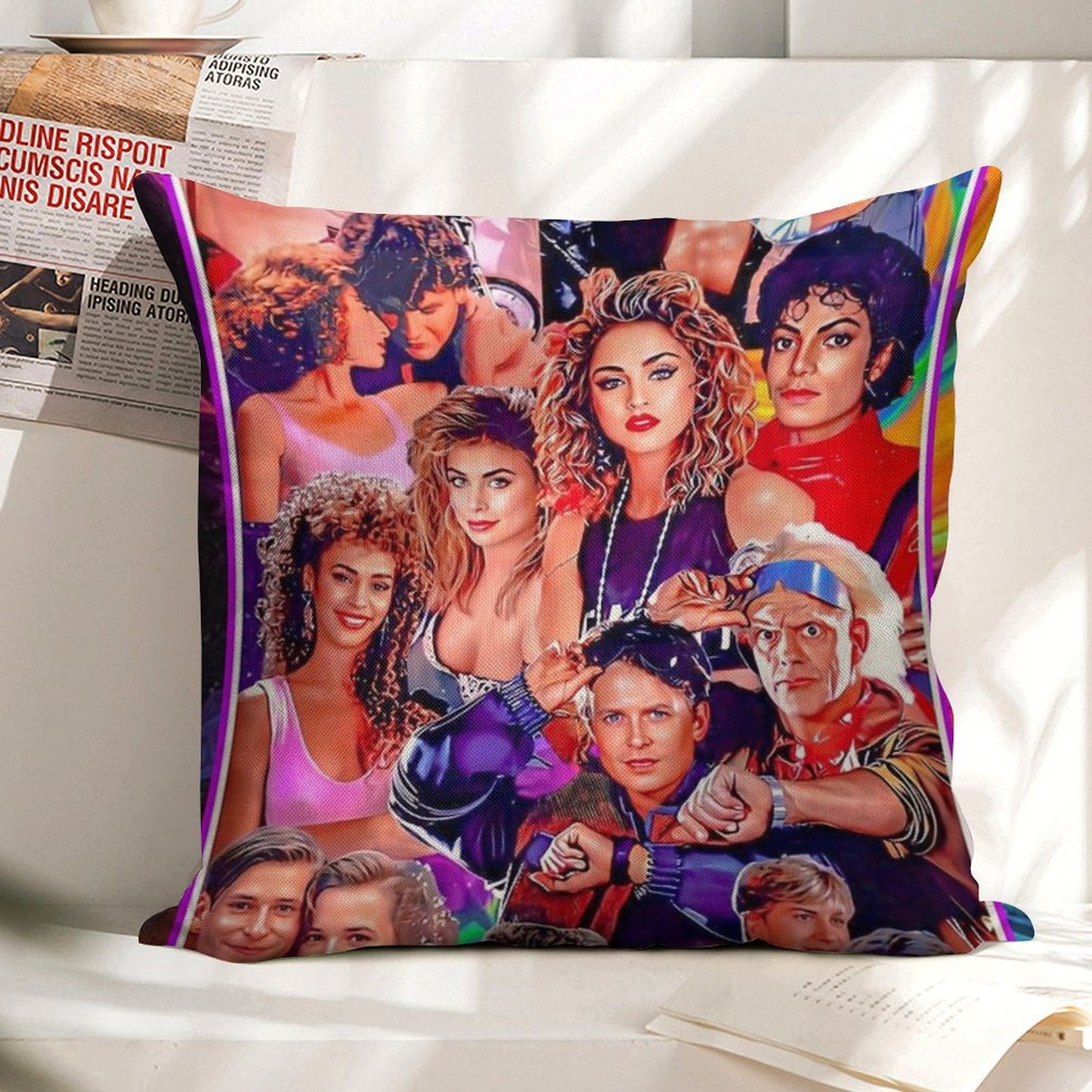 80s Tribute Linen Throw Pillow Cover