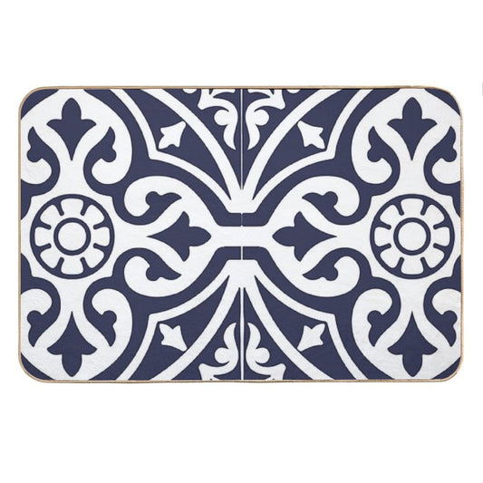 Hamptons Blue And White Moroccan Talavera Tile Bath Mat