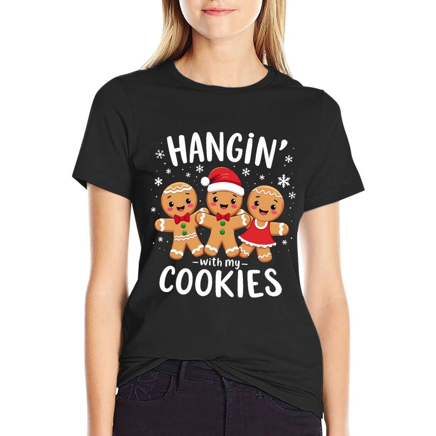 Hanging With My Cookies Gingerbread Christmas Teacher Xmas  Ribbed Collar T-Shirt