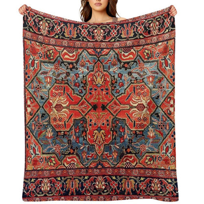 Kashan Poshti Central Persian Rug Print Throw Blanket