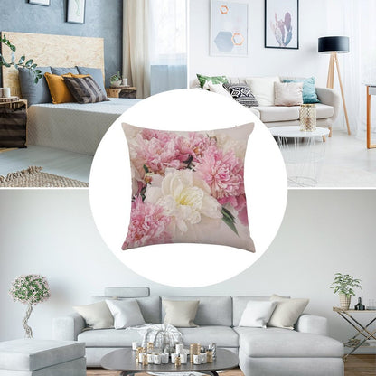 Peonies Linen Throw Pillow Cover